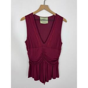 Lure High Fashion Keepsake Burgundy Ruched Peplum Tank Top Sleeveless V-Neck USA